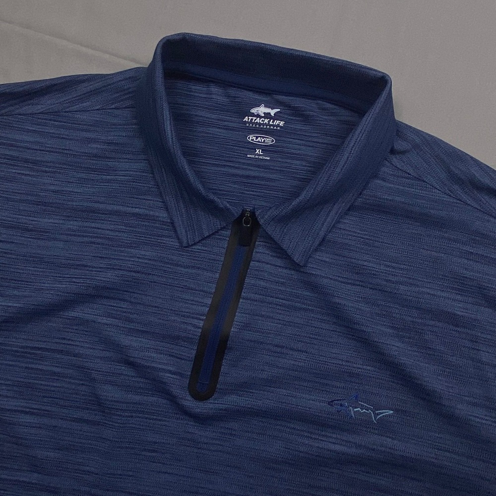 Greg Norman Attack Life Mens XL Blue Heather Quarter Zip Performance Polo Golf